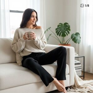 Heartloom Ribbed Black Split Hem Loungewear Pants